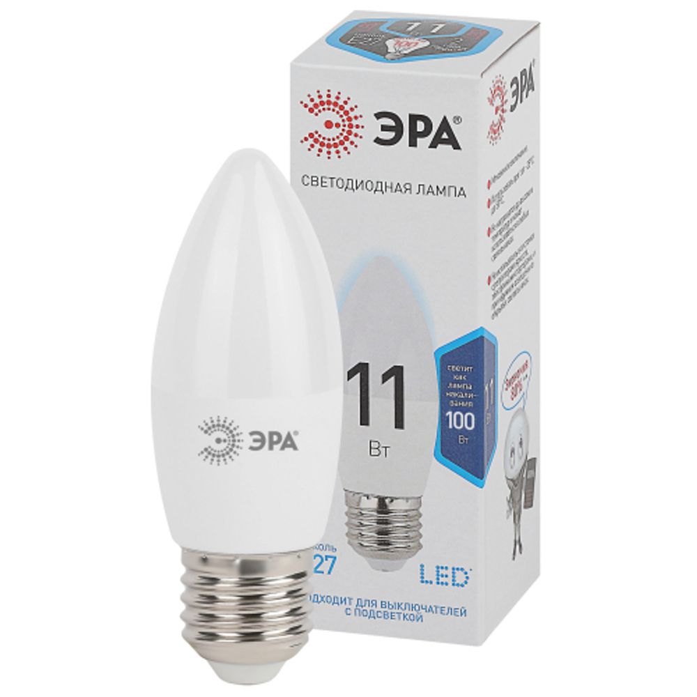 Лампа светодиодная ЭРА STD LED B35-11W-840-E27 11Вт свеча нейтральный белый свeт Е27 | Лампы cветодиодные Свеча (B/C)