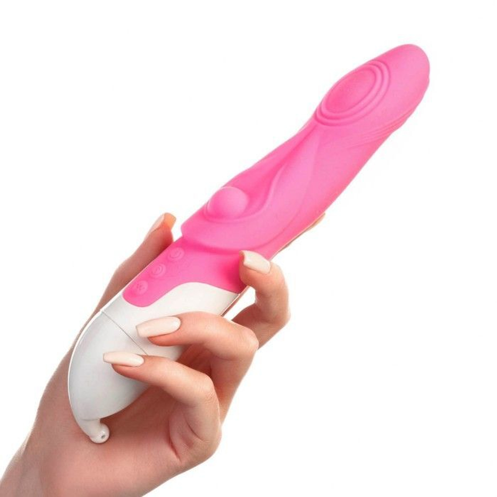 Розовый вибромассажер с функцией нагрева - 23,7 см. (Цвет: розовый)