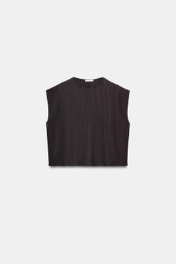 ZARA ТОП В СТИЛЕ РУСТИК БЕЗ РУКАВОВ, АНТРАЦИТОВЫЙ
