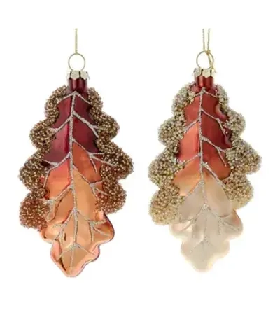 Игрушка Дубовый лист №1/2 Коричневый/Коричнево-бежевый 12,5см стекло Kurt Adler