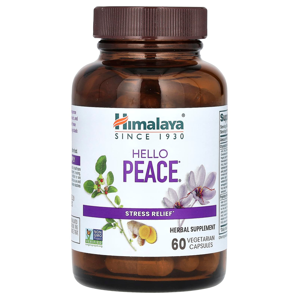 Himalaya, Hello Peace, средство для снятия стресса, 60 вегетарианских капсул