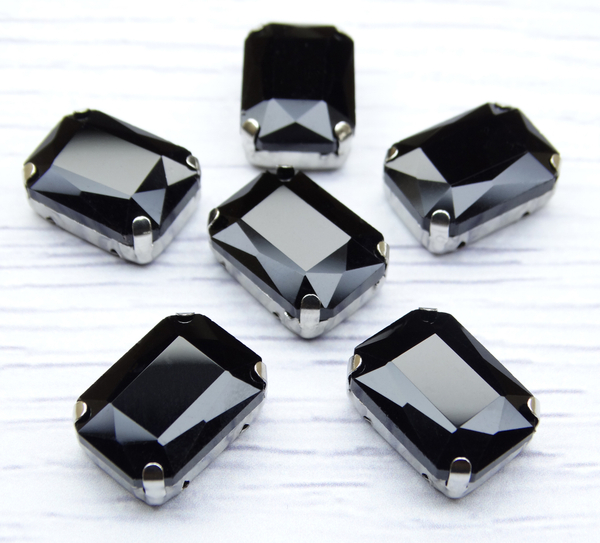 ПЦ016НН1014 Хрустальные стразы формы "октагон" в цапах, цвет: черный, размер: 10х14 мм, 5 шт.