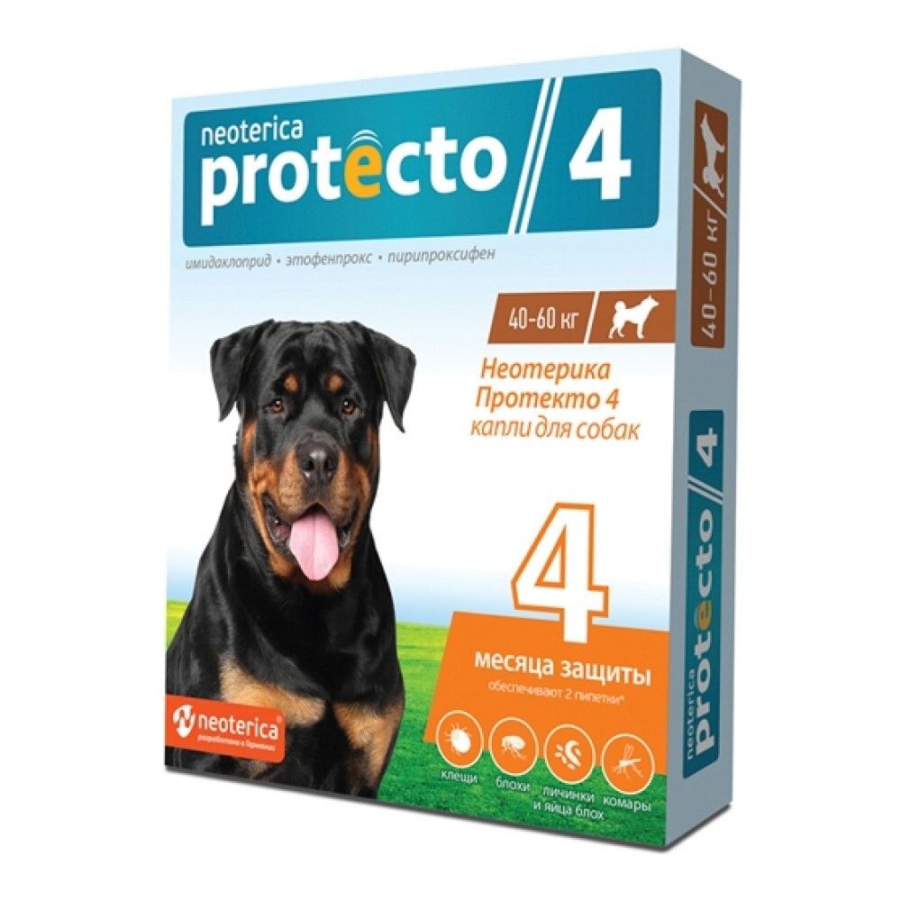 Neoterica Protecto Капли на холку для собак 40-60 кг от блох и клещей (цена за 1 шт) (P305) (у2)