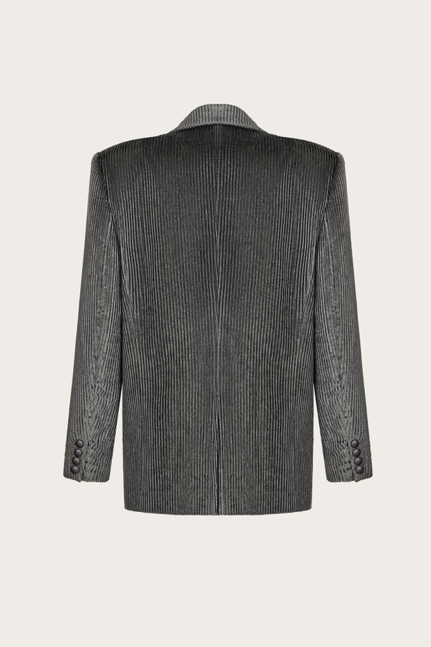 ЖАКЕТ ИЗ СЕРОГО БАРХАТА С ЛЮРЕКСНОЙ НИТЬЮ