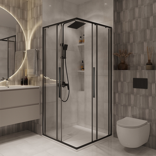 Душевой уголок Niagara Nova 80х80 NG-6822-34BLACK профиль Черный матовый стекло прозрачное