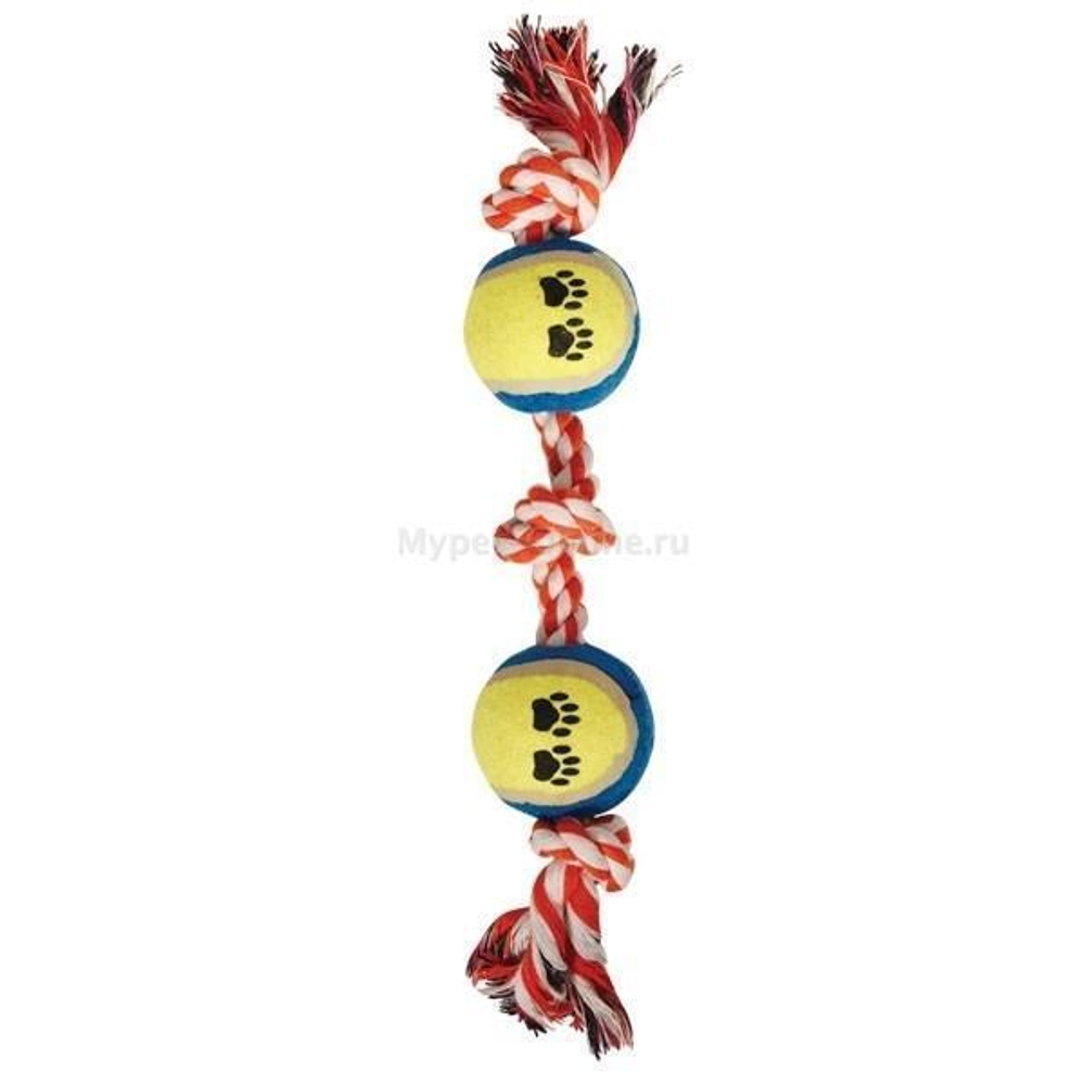 Игрушка для собак "Верёвка, 3 узла и 2 мяча", d65/350мм, Triol
