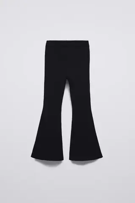 ZARA РАСКЛЕШЕННЫЕ ТРИКОТАЖНЫЕ ЛЕГИНСЫ, ЧЕРНЫЙ