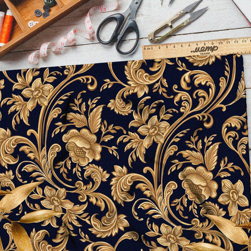 Ткань шелк Армани цветочный золотой орнамент