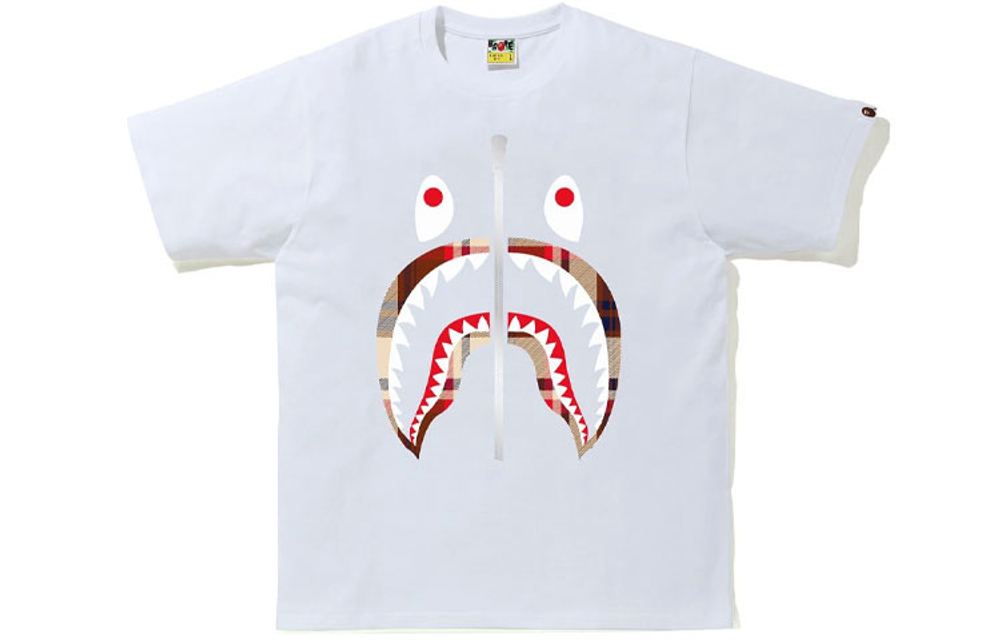 A Bathing Ape Check Shark Tee белый
