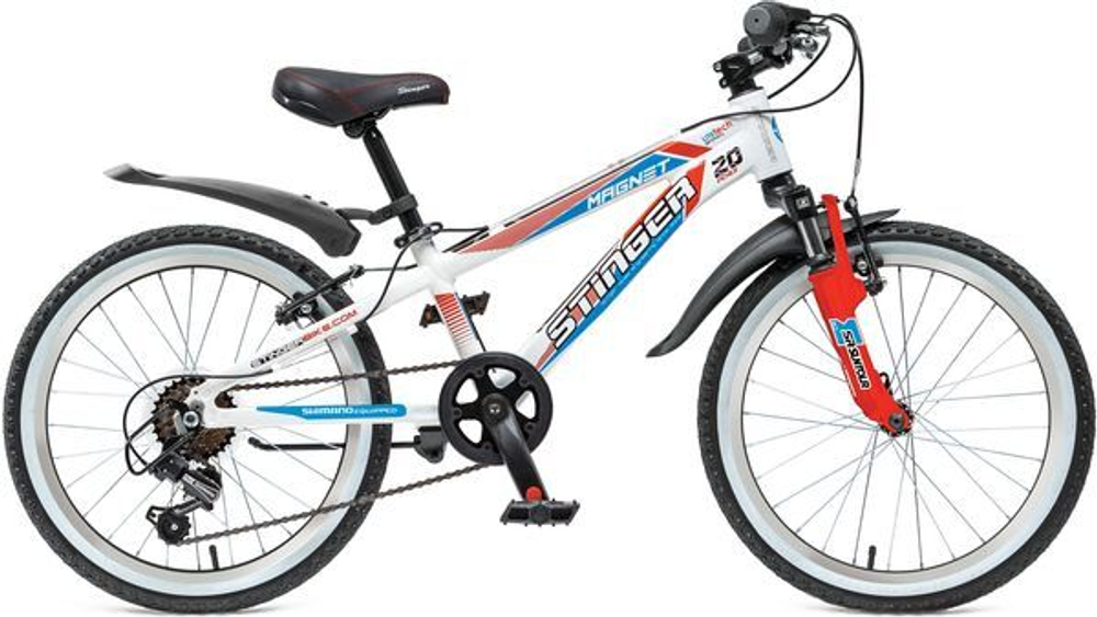 Велосипед 20д., Stinger, алюм., хардт., Magnet, 6скор.,10д., -/TY21/RS35/SW608, 2V, бело-оранж