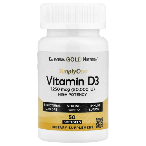 California Gold Nutrition, SimplyOne®, витамин D3, 1250 мкг (50 000 МЕ), 50 капсул