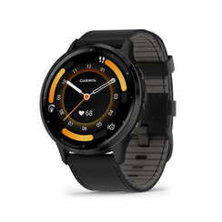 Умные часы Garmin Venu 3 45 мм Безель из сланцевой нержавеющей стали, черный корпус и черный кожаный ремешок (010-02784-52)