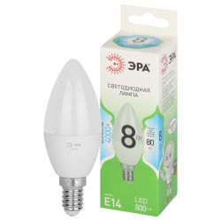 Лампа светодиодная ЭРА GREEN LINE LED B35-8W-840-E14 GL E14 8 Вт свеча яркий белый свет | Лампы cветодиодные Свеча (B/C)