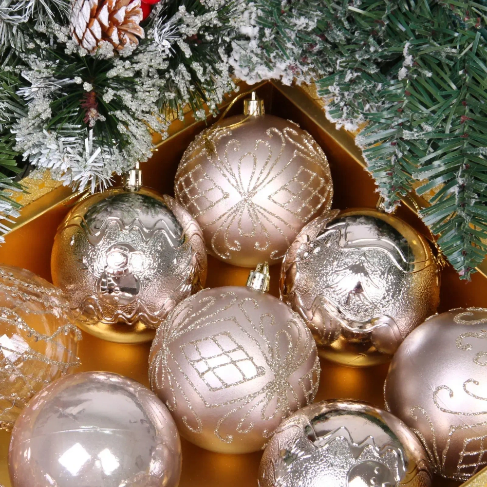 Новогодние шары «Волшебство ночи» 8 см (набор 12 шт), Шампань