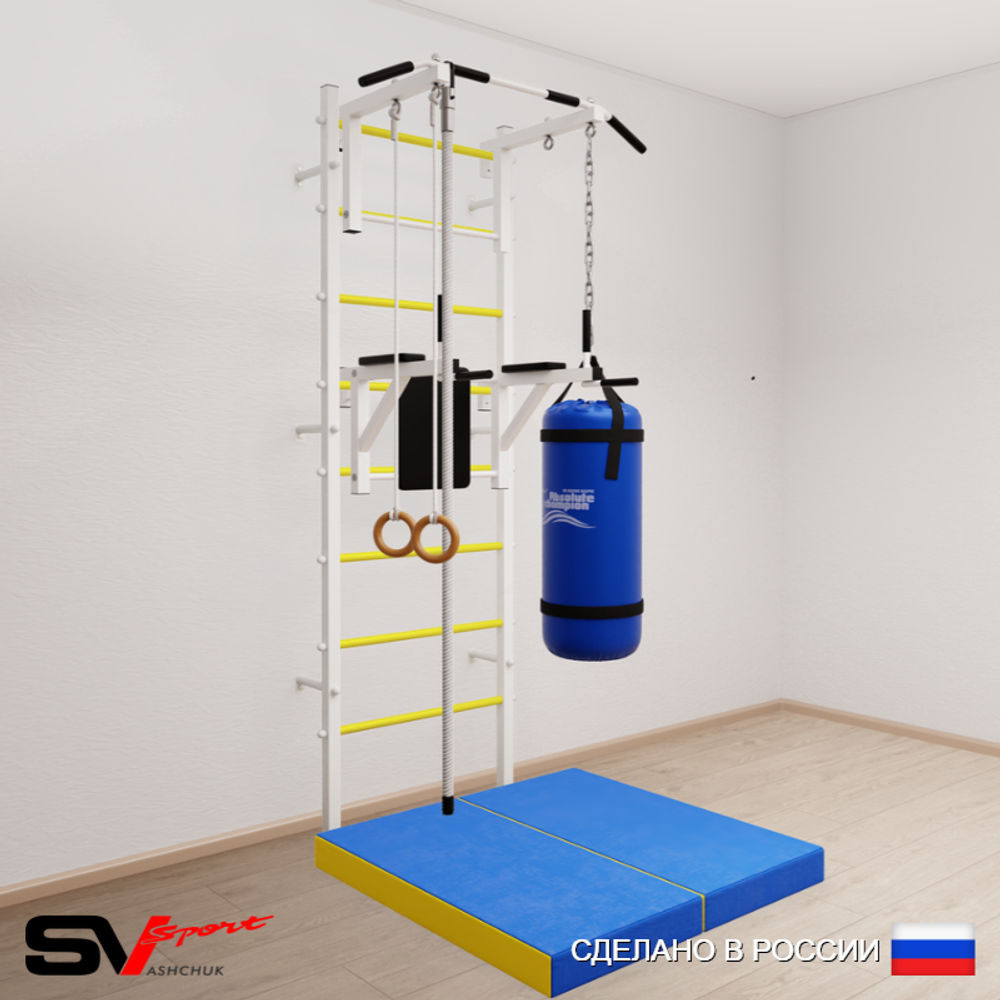 Шведская стенка Sv Sport 5746 (Турник стандарт/Брусья/Канат/Кольца/Цепь/Мешок 22кг/Мат 1м)