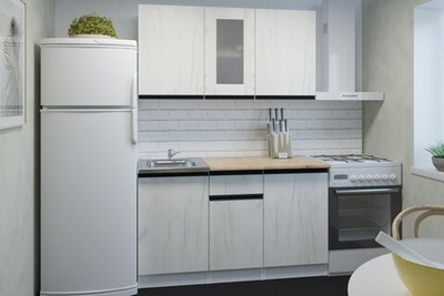 Кухонный гарнитур Амели медиум 1400 мм, каркас ЛДСП, фасад ЛДСП; Стекло, Белый/Дуб грей