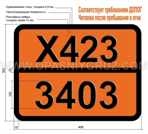 Табличка Опасный груз X423-3403 КАЛИЯ МЕТАЛЛИЧЕСКИЕ СПЛАВЫ ТВЕРДЫЕ