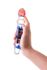 Фаллоимитатор Sexus Glass с голубыми ребрышками 20 см