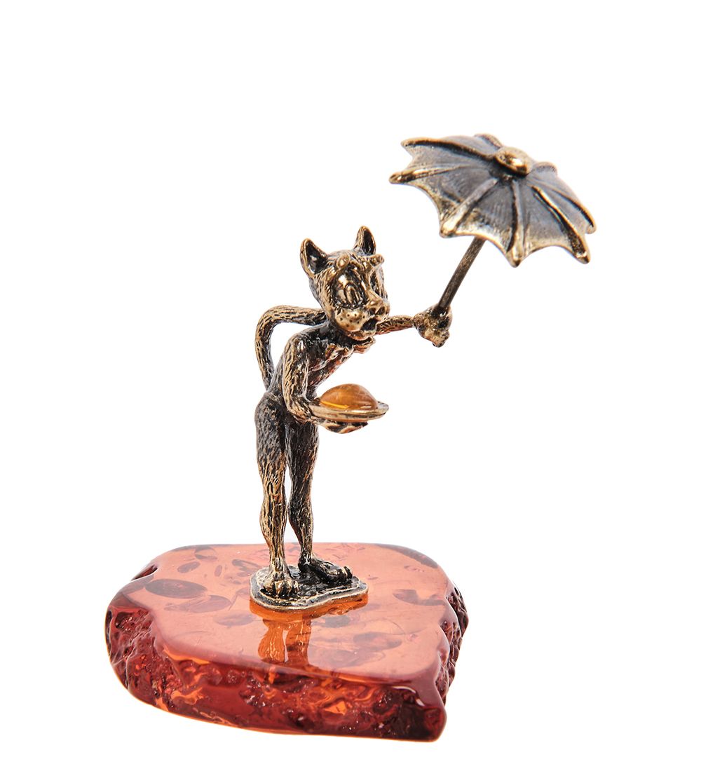 Народные промыслы AM-3148 Фигурка «Кот Официант» (латунь, янтарь)