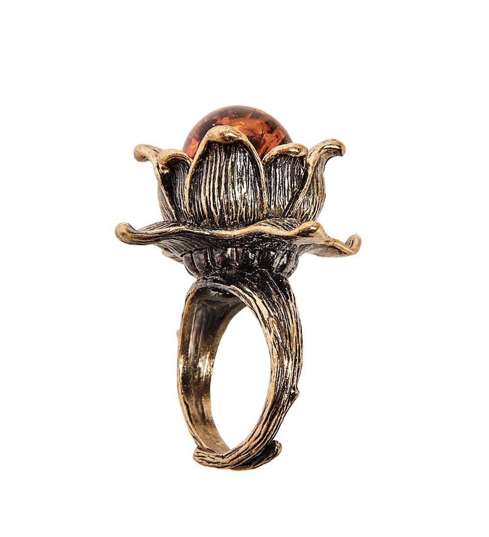 AM-2469 Кольцо «Лотос» (латунь, янтарь)