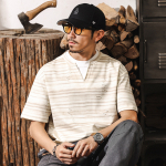 Футболка двойная обманка с разрезом, полосатая