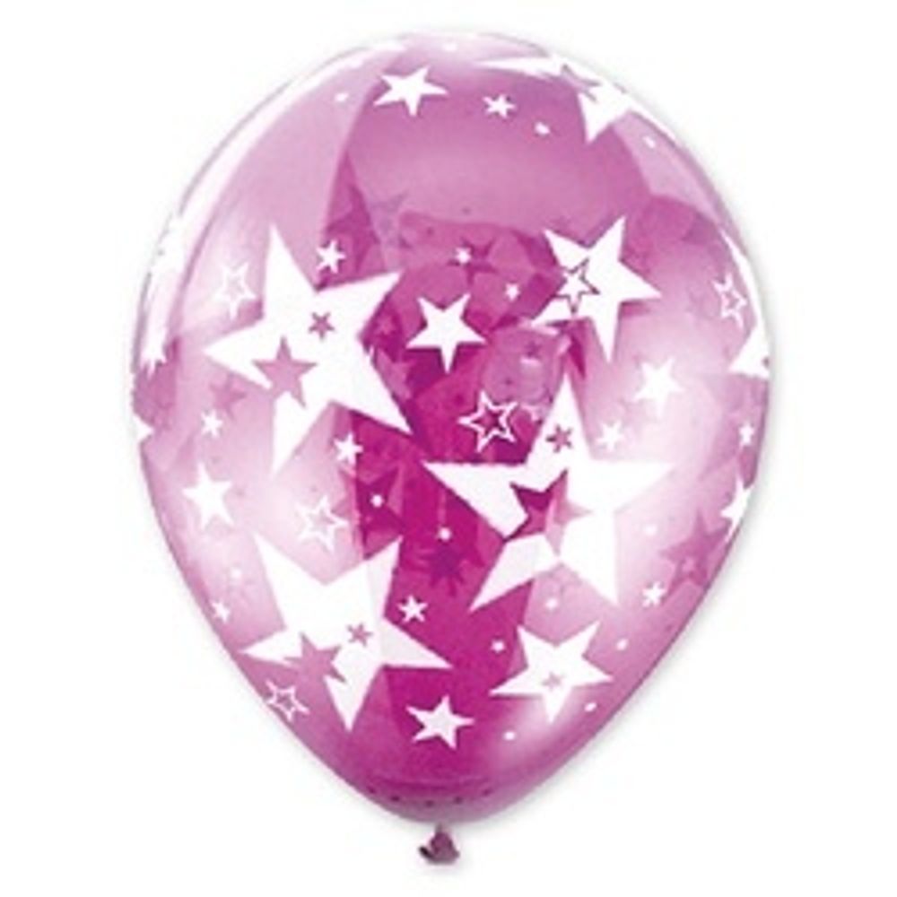 Шар (14"/36 см) Шелкография кристалл, Звезды Большие 25 шт.