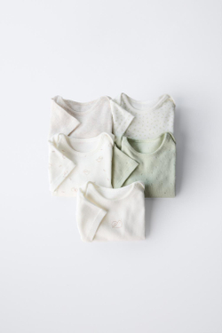 ZARA НАБОР ИЗ 5 БОДИ С ПРИНТОМ «УЛИТКИ», ЭКРЮ