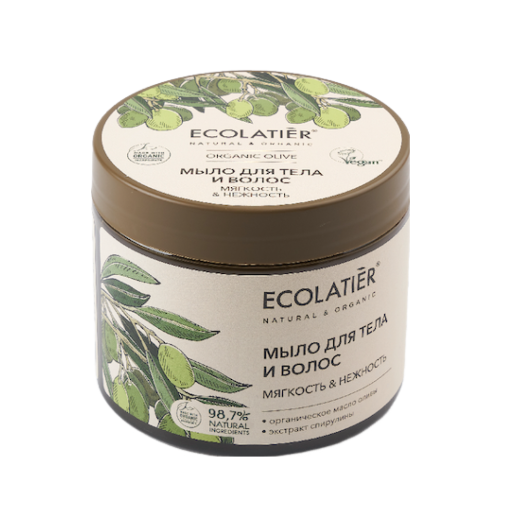 Мыло для тела и волос Мягкость и Нежность Серия ORGANIC OLIVE 350мл (ECOLATIER)
