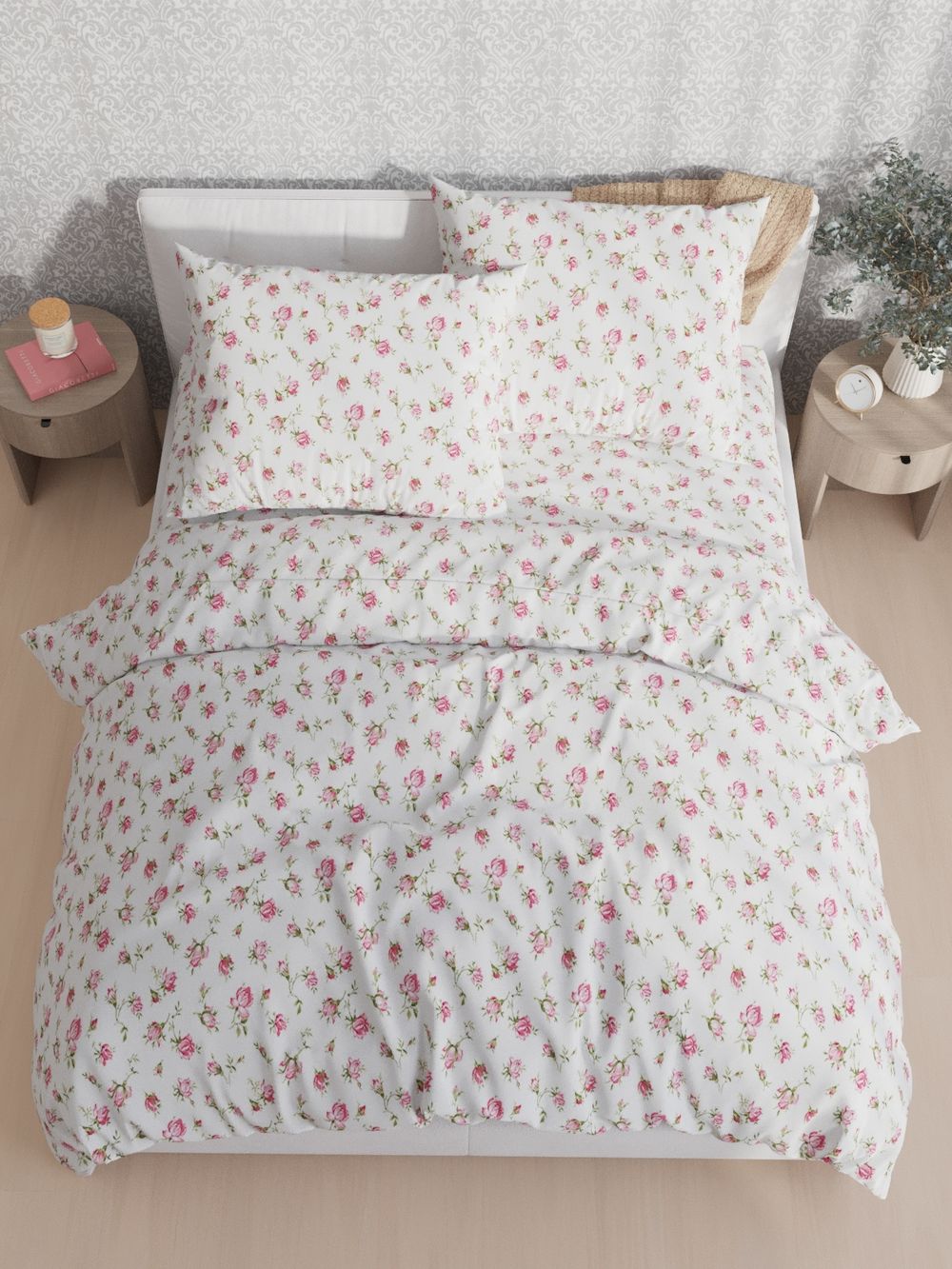 Простынь на резинке перкаль Сказка "Розовые бутоны" 140x200 см