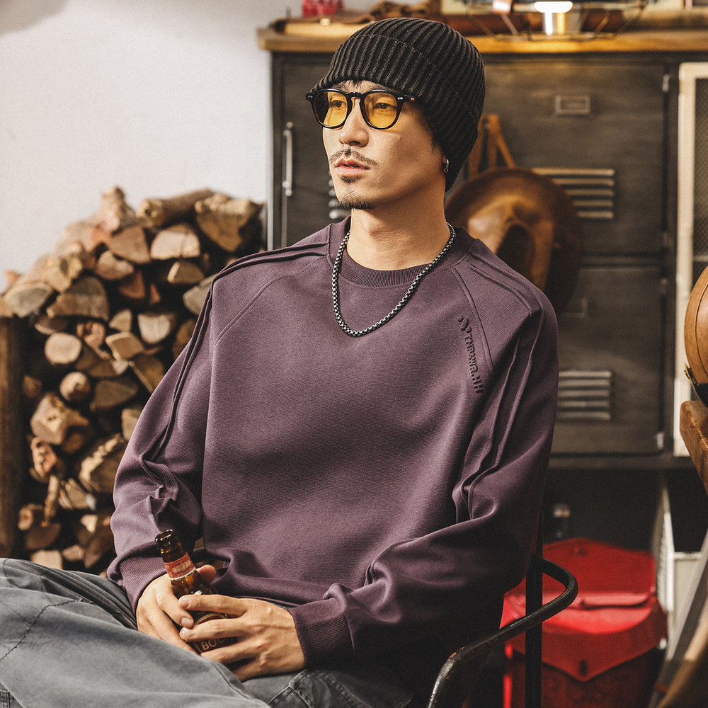 Мужская футболка в американском ретро-стиле, плотная (300 г), с длинным рукавом, новая модель осень, свитшот с круглым вырезом, свободный крой, для весны и осени.