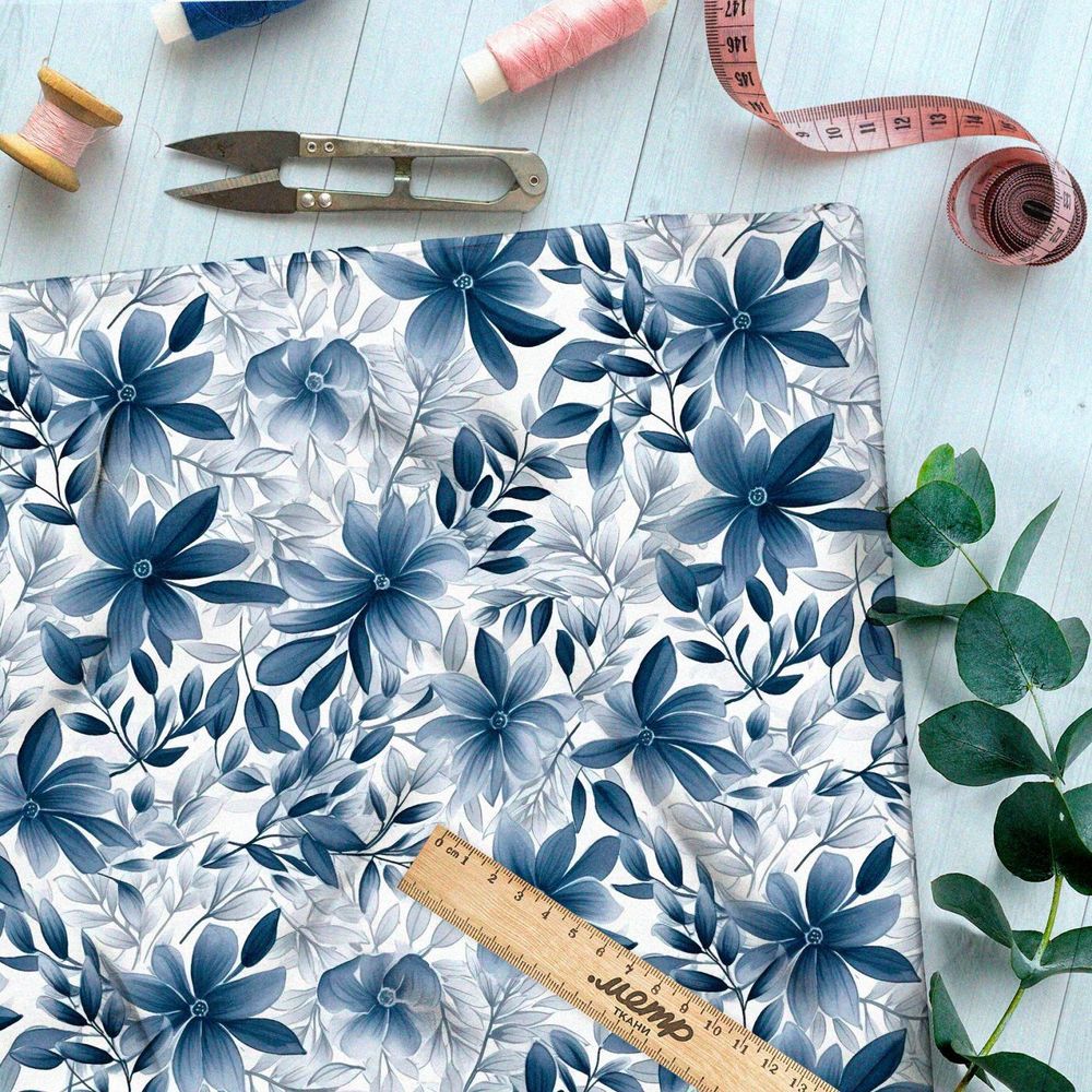 Ткань премиум габардин упрощенный луговой мотив