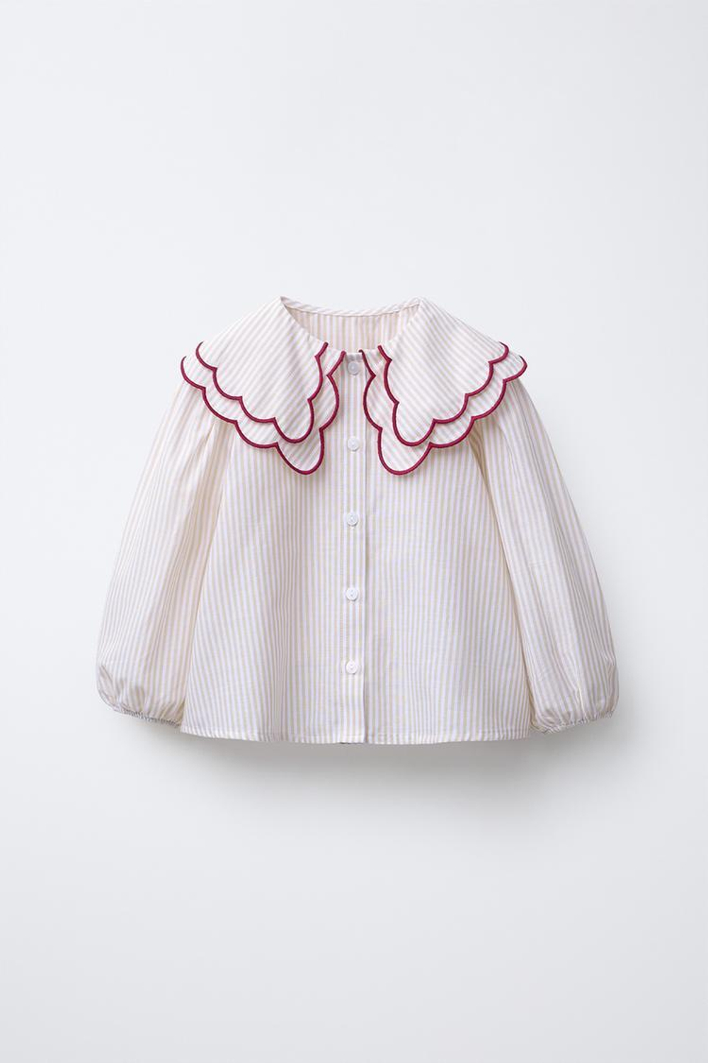 ZARA РУБАШКА В ПОЛОСКУ С ДВОЙНЫМ ВОРОТНИКОМ, ПЕСОЧНЫЙ