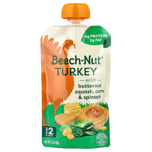 Beech-Nut, индейка с мускатной тыквой, кукурузой и шпинатом, для детей от 6 месяцев, 99 г (3,5 унции)