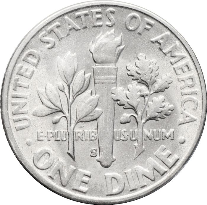 1 дайм (10 центов) 1955 S США "Silver Roosevelt Dime"