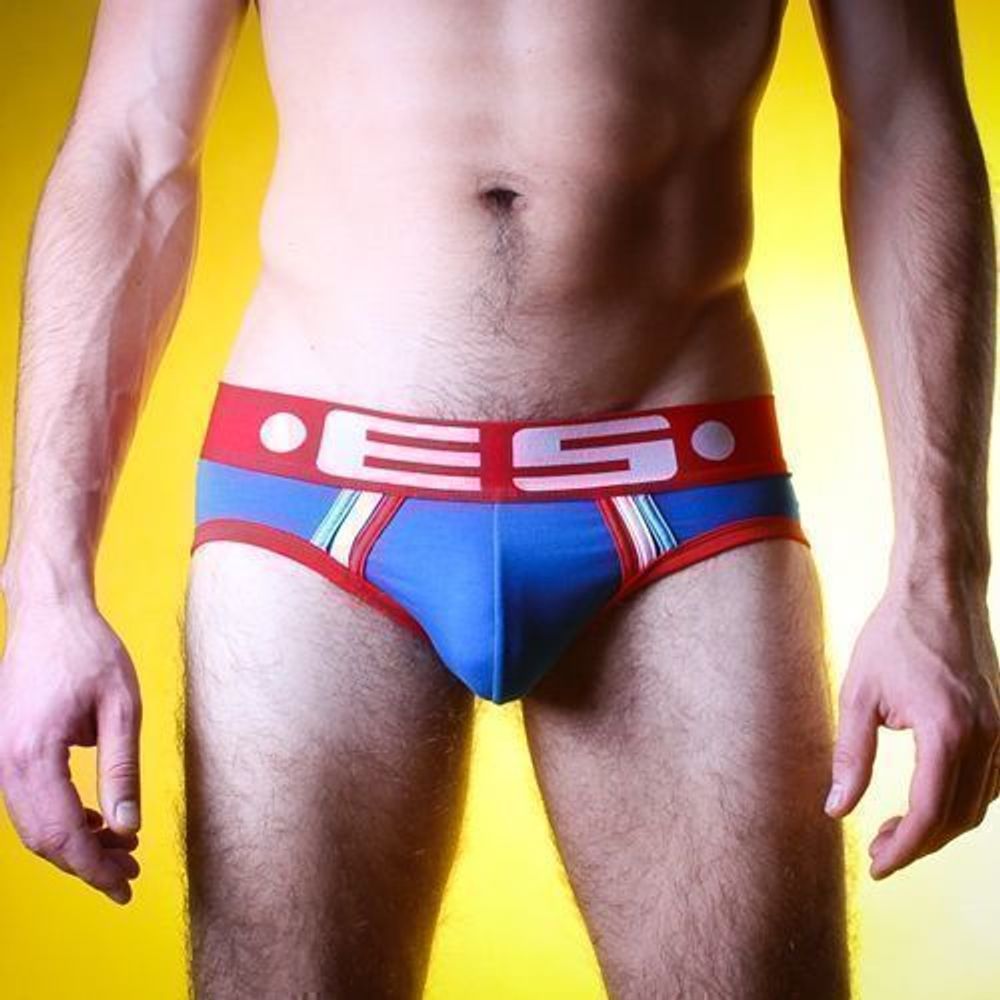 Мужские трусы брифы голубые с красной резинкой ES Blue Brief
