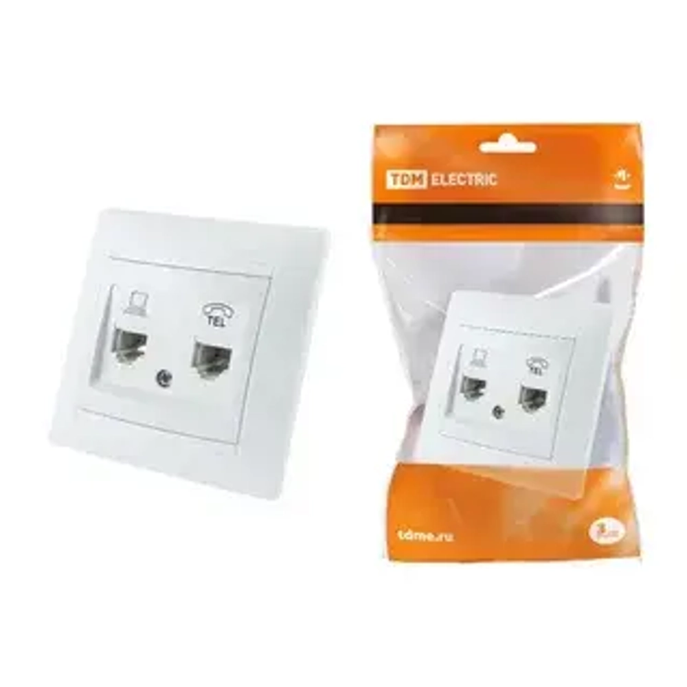 Розетка телефонная RJ11+ компьютерная RJ45 белая "Лама" TDM SQ1815-0019