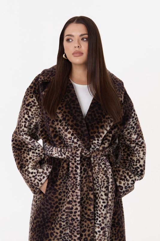 Шуба из овчины на трикотажной основе укороченная, леопард