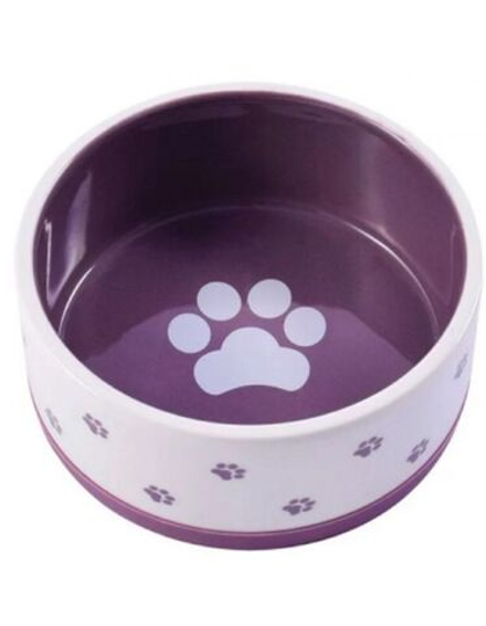 Миска Mr.Kranch керамическая для собак нескользящая Белая с фиолетовым - 360 мл