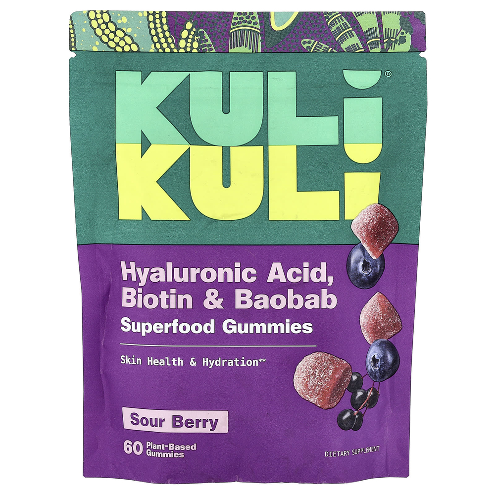 Kuli Kuli, жевательные таблетки с суперфудами, кислый ягодный вкус, 60 растительных жевательных таблеток