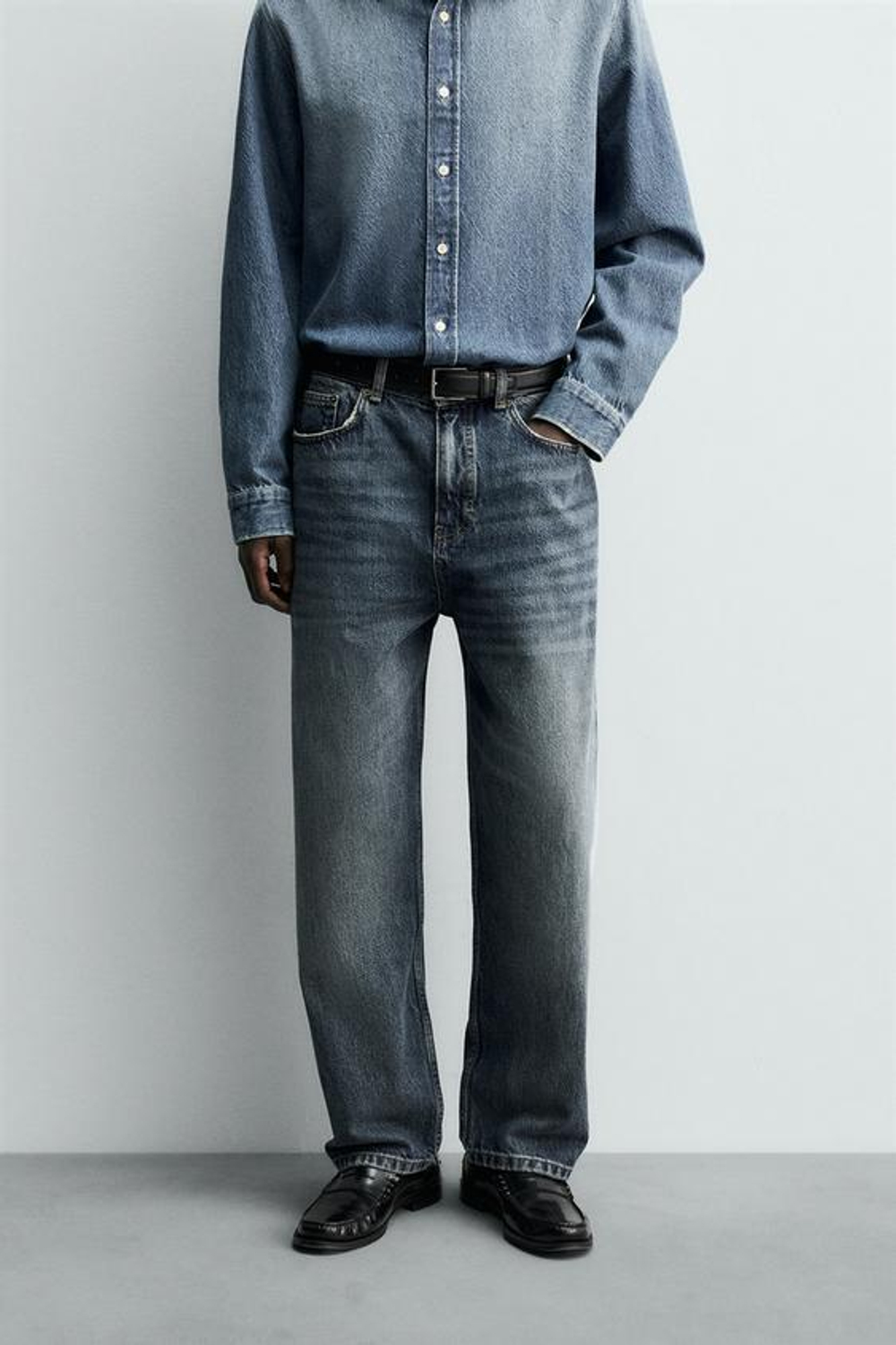 ZARA ДЖИНСЫ STRAIGHT ДЛИНОЙ ДО ЩИКОЛОТКИ, ВЫЦВЕТШИЙ СИНИЙ