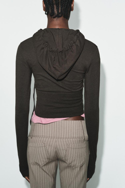 ZARA УКОРОЧЕННАЯ ТОЛСТОВКА, КОРИЧНЕВЫЙ МЕЛАНЖ