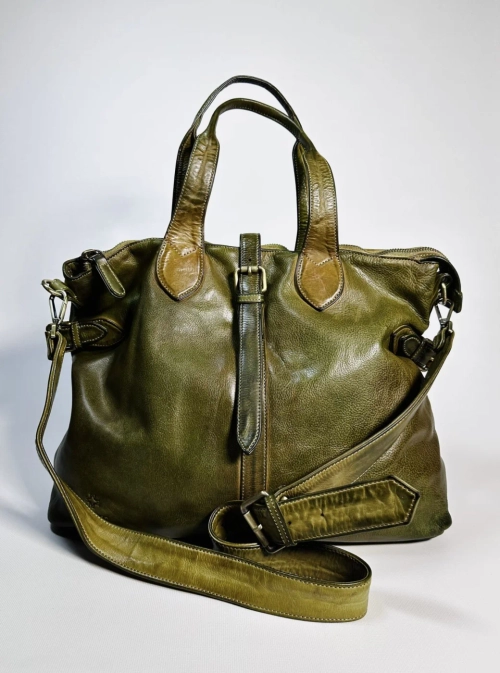 Женская премиальная горчично-оливковая сумка из натуральной кожи "Венеция"