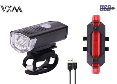 Фонари, комплект (LED передн.+задн.) RPL-2255/DC-918, 3/5 LED, USB кабель, с аккум. 480 mAh, 50 Lumens, 3,7V, VXM (УТ00021405)