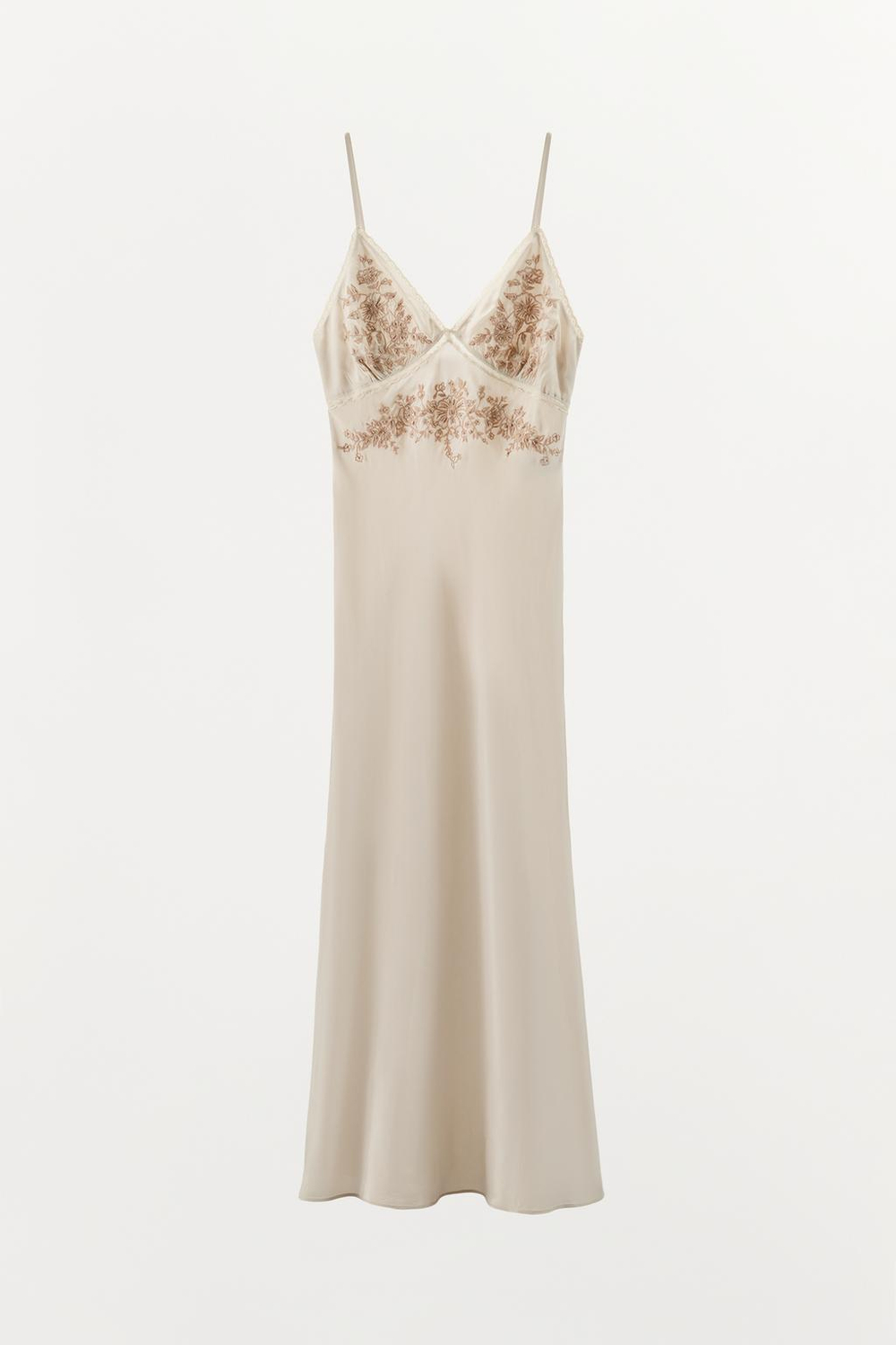 ZARA ДЛИННОЕ ПЛАТЬЕ С ВЫШИВКОЙ И БУСИНАМИ, ЗЕЛЕНОВАТЫЙ