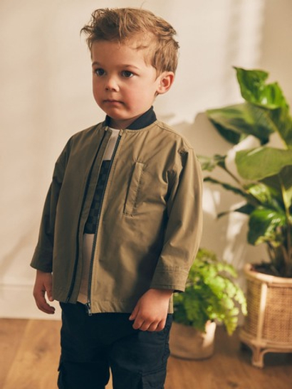 Бомбер и футболка в комплекте для мальчика Next K83-454, Хаки, Белый