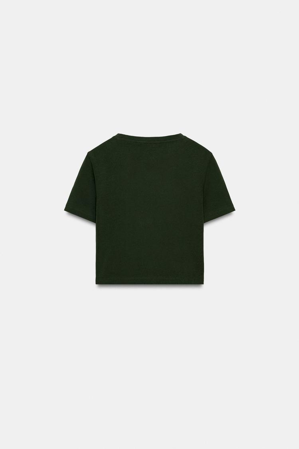 ZARA УКОРОЧЕННАЯ ФУТБОЛКА ИЗ ЭЛАСТИЧНОЙ ТКАНИ, ХАКИ