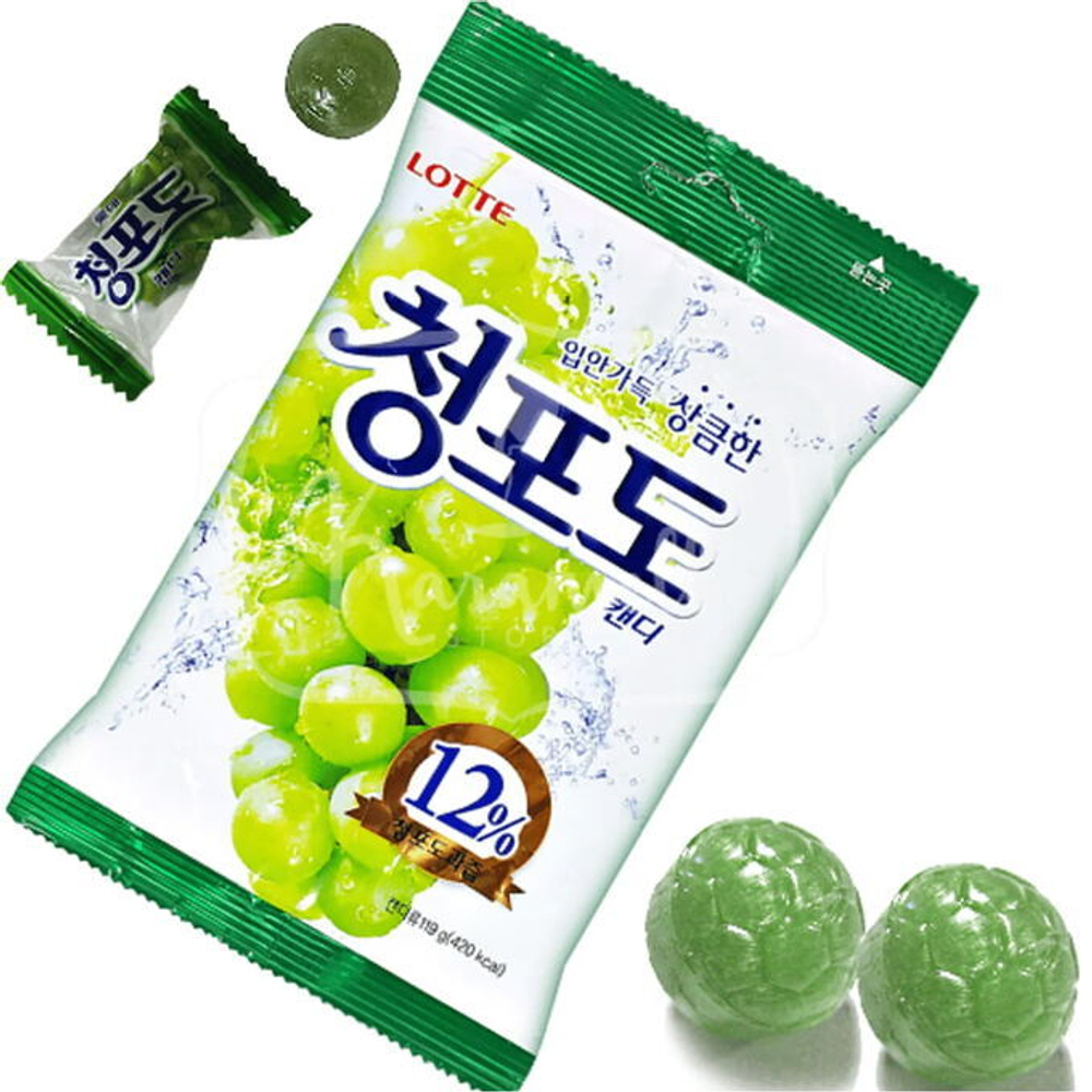 Карамель леденцовая Green Grape, Виноград Lotte, 153 гр