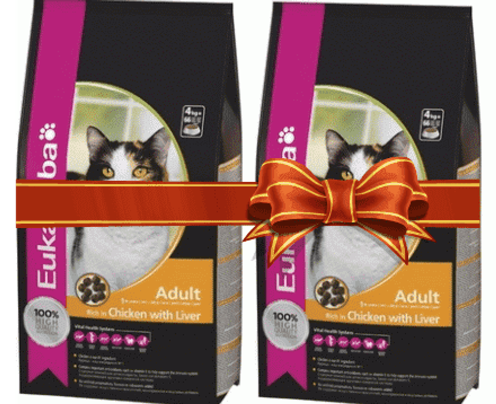EUK Cat для взрослых кошек курица/ливер 400 + 400г