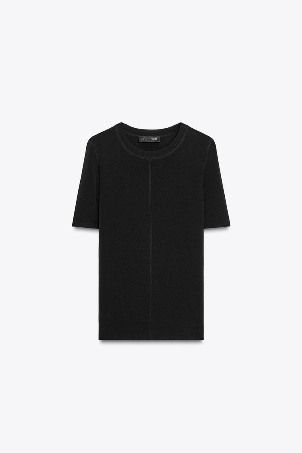 ZARA ТРИКОТАЖНЫЙ ТОП С КОРОТКИМИ РУКАВАМИ, ЧЕРНЫЙ