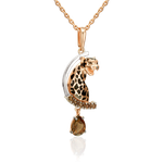 Подвеска «Леопард» из комбинированного золота с кварцем дымчатым и эмалью